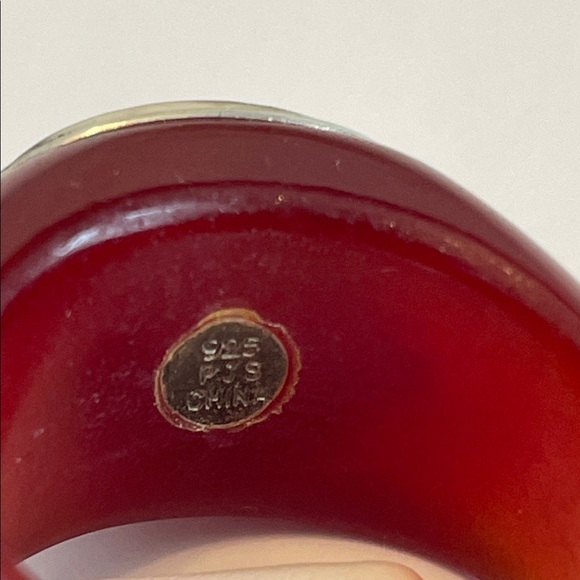 Genuine Red Jade Ring With Mabe Pearl In 925 Sterling Silver Bezel Setting - Picture 12 of 16